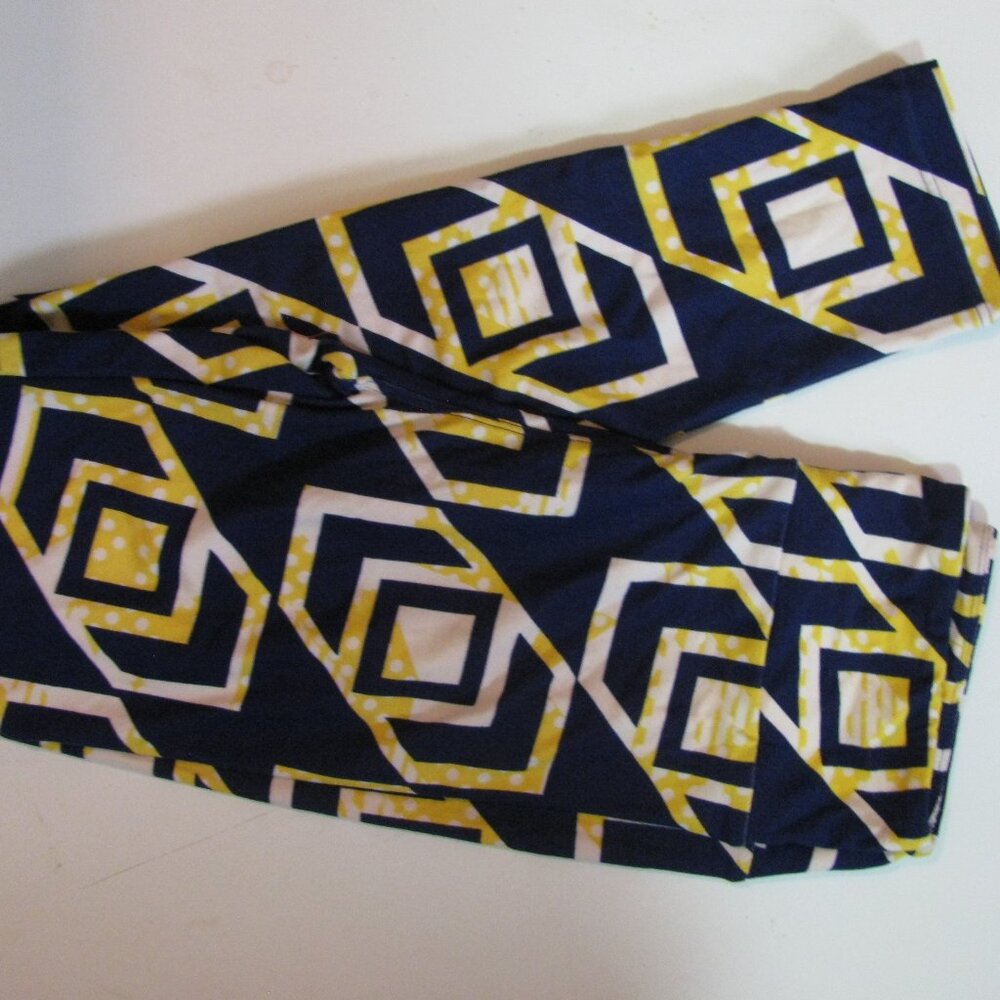 LuLaRoe One Size OS Leggings NWOT $25 Blue and Yellow Velvety Stretch - Picture 1 of 2